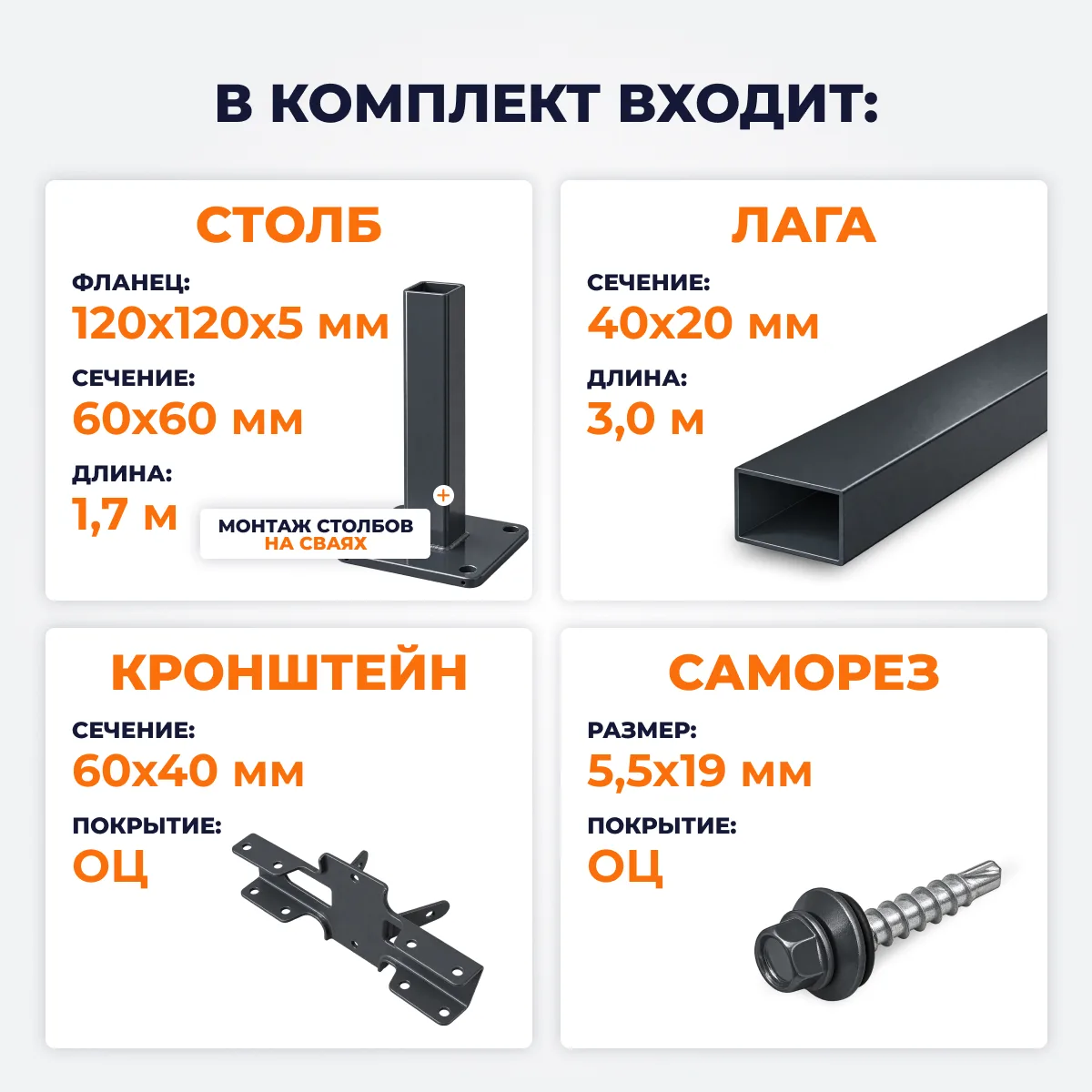 Забор ПРЕМИУМ,1,7 м из Профлиста, темно-серый (столбы на сваях)