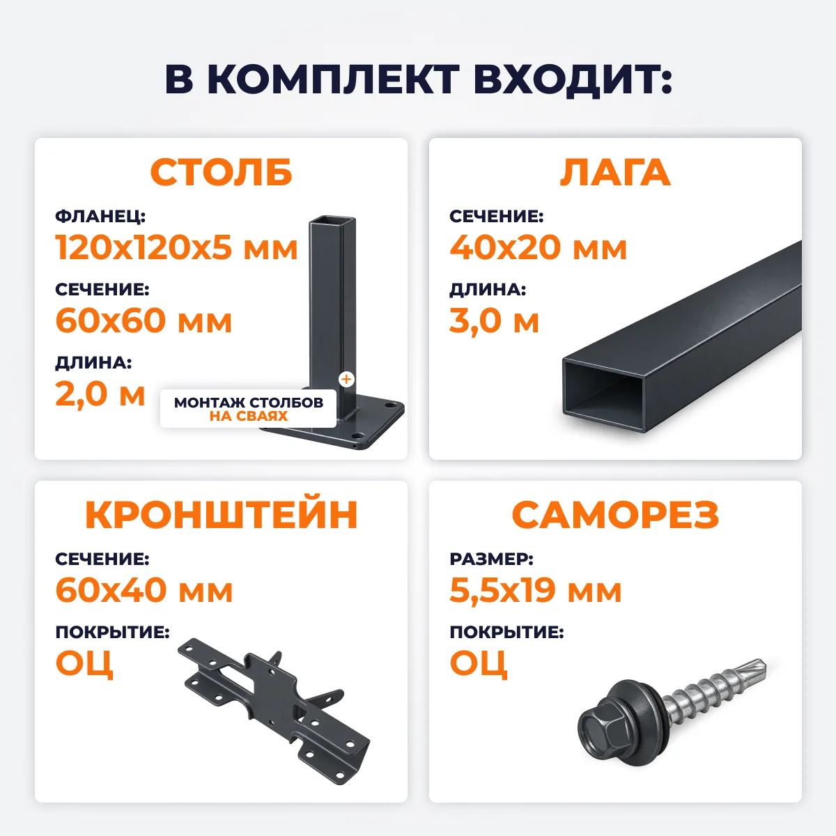 Забор ПРЕМИУМ,2,0 м из Штакетника в 1 ряд, темно-серый (столбы на сваях)
