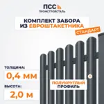 Забор СТАНДАРТ,2,0 м из Штакетника в 1 ряд, темно-серый (бутование)