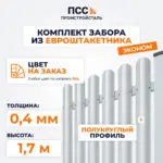 Комплект забора из металлического штакетника Эконом, высота 1,7 м, в 1 ряд, цвет на заказ (забивка столбов в грунт)