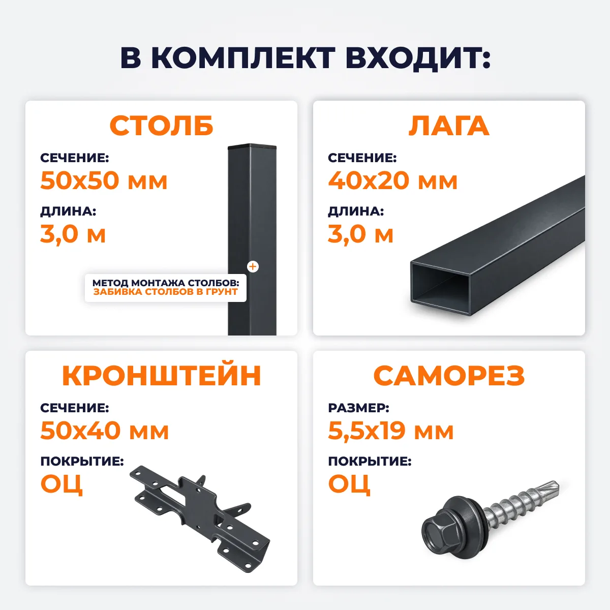 Забор ЭКОНОМ,2,0 м из Штакетника в 1 ряд, темно-серый (забивка столбов в грунт)