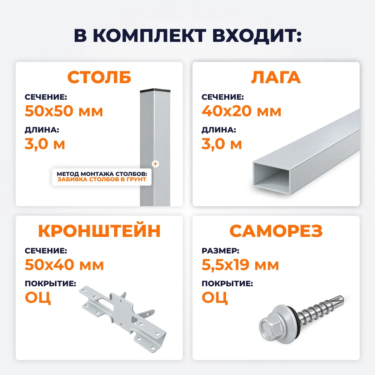 Забор из металлического штакетника Эконом, высота 2,0 м, в 1 ряд, цвет на заказ (забивка столбов в грунт)